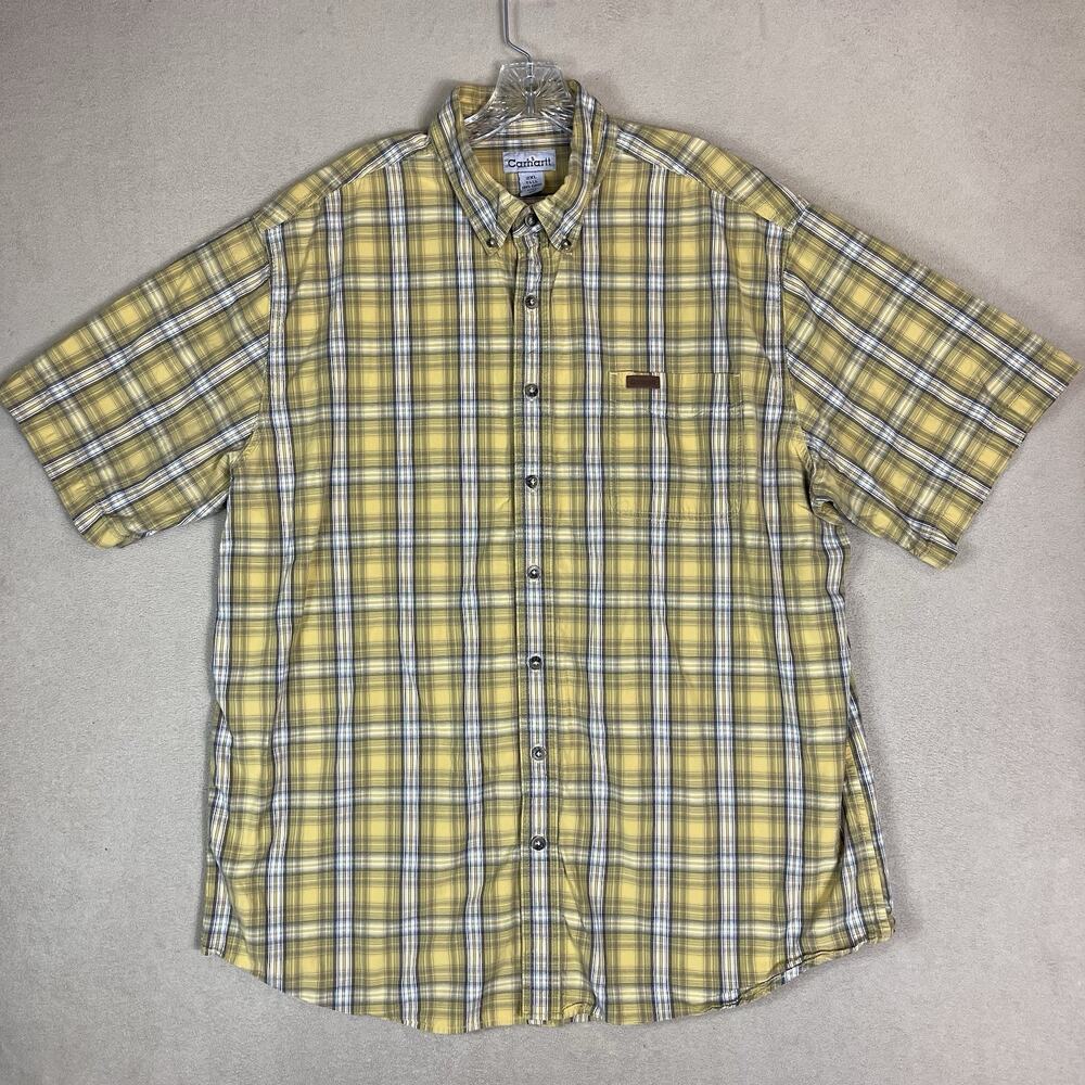 Carhartt Shirt Mens‎ 2XL Yellow Plaid Short Sleeve Relaxed Fit Chest Pocket